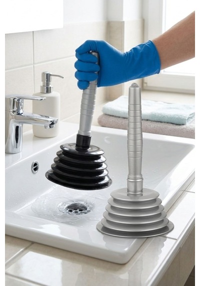 2'li Körüklü Vantuz Pompa Seti, Büyük + Küçük Mutfak Banyo Lavabo Küvet Gider Açıcı El Pompası Siyah