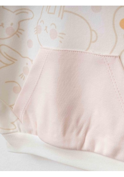 Zekids Kız Bebek Tavşan Baskılı Organik Eşofman Takım-15486 Pudra