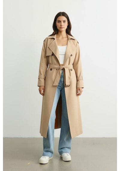 Durivya Kruvaze Yaka Oversize Trençkot Camel