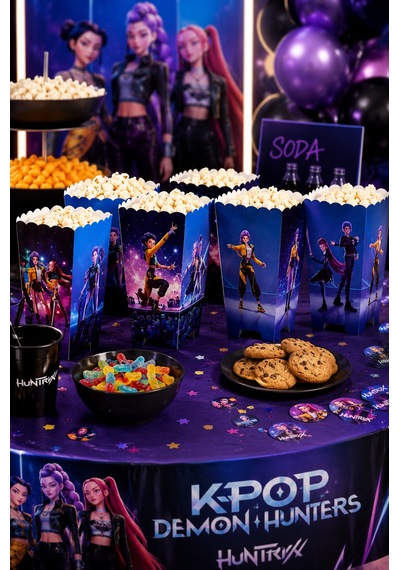 K Pop Huntrix Demon Hunters Mısır Kutusu 8'li Popcorn Kutusu Doğum Günü Parti Seti