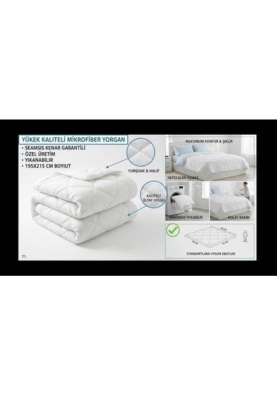 Çift Kişilik Mikrofiber Yorgan Ekstra Yumuşak Boncuk Elyaf 195x215 - Çift Kişilik Ekstra Yumuşaklık Duruclass Home Beyaz