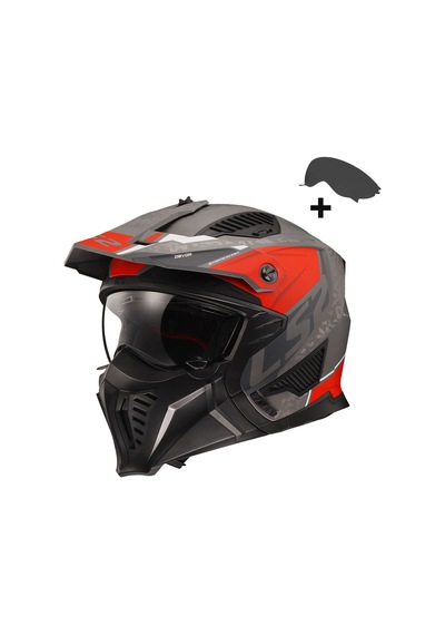 Ls2 Drıfter Devor Mat Gri-tıtanıum-kırmızı Kask Renkli