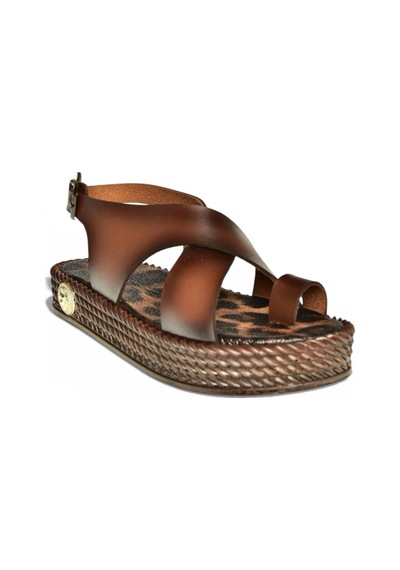 Fox Shoes Y390160503 Kahverengi Hakiki Deri Kalın Tabanlı Kadın Sandalet Kahverengi