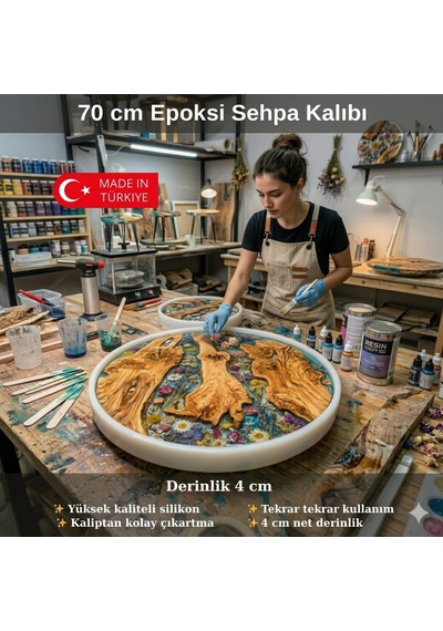 70 Cm Epoksi Sehpa Kalıbı, 4 Cm Derin Epoksi Sehpa Kalıbı, Epoksi Orta Sehpa Kalıbı, Yuvarlak Silikon Kalıbı