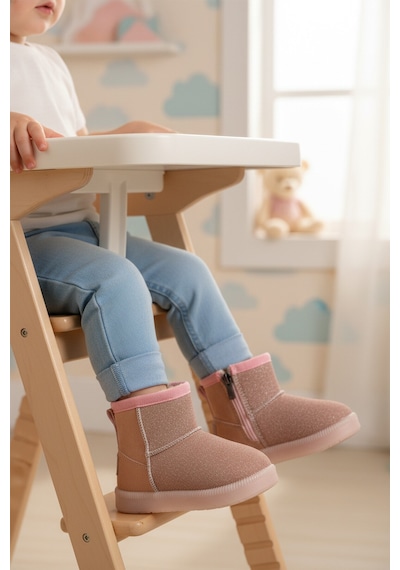 Ayakmod Pembe Simli İçi Kürklü Fermuarlı Bebek Bot 1212 B Pembe Simli