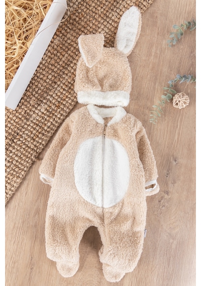 Babymod Tavşan Şapkalı Kuzu Welsoft Kız/Erkek Bebek Kışlık Tulum 001