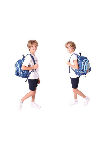 Kaukko Kids Kız Çocuklara Özel Lacivert - Roket Detaylı Üçlü Okul Çantası Seti Lacivert