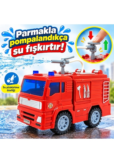 Su Fışkırtan İtfaiye Aracı - Sesli Işıklı Sürtmeli İtfaiye Panzeri Lisinya Kırmızı