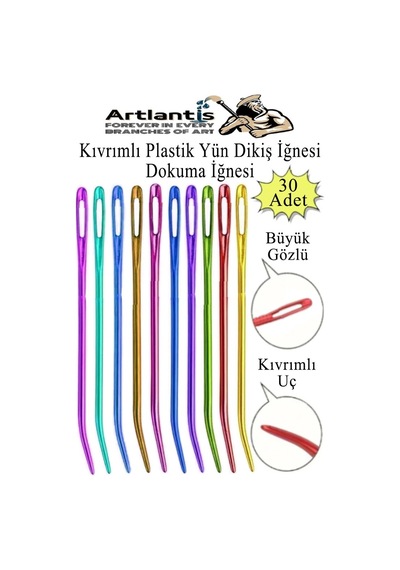 Kıvrımlı Plastik Yün İğnesi 12 Cm 30 Adet 1 Paket Plastik Dikiş Dokuma İğnesi Kavisli İplik İğne Goblen