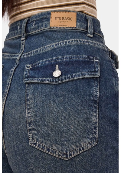 it's basic Kadın Tint 2s6-8 Relax Fit Midi Boy Esnek Kumaş Denim Şort