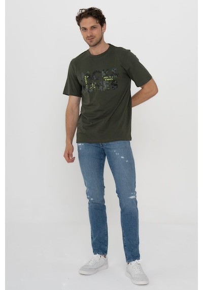 Jack & Jones 12215700 Techlogo Bisiklet Yaka Logolu Tişört Forest Night Haki