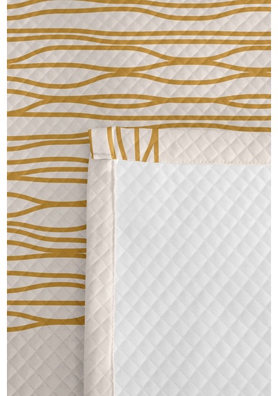 Geometrik Sarı Genç Odası Tek Kişilik Pike Takımı - Modern Beyaz 160x220 Cm Kapitone Yatak Örtüsü Haki