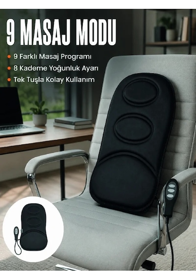 Motorlu Isıtmalı Masaj Minderi Masaj Modlu Ev, Ofis Ve Araç Koltuk Pedi Siyah
