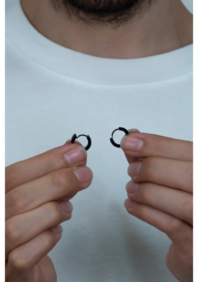 Ince Düz Halka Unisex Erkek Çelik Küpe Çifti 3 MM 2 Renk Mse8