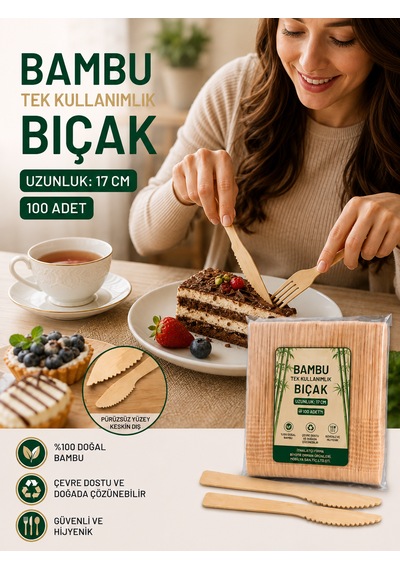Tek Kullanımlık Bambu Bıçak 100 Adet