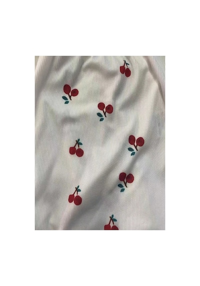 Bella Notte Kiraz Desenli Dantelli Önü Bağcıklı Üst Ve Şort Pijama Takımı Beyaz
