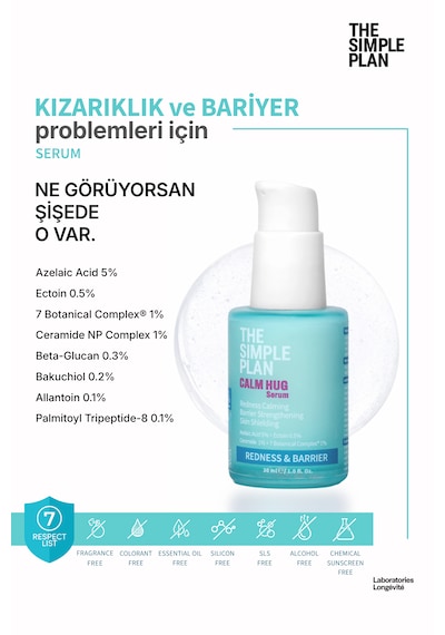 The Simple Plan Calm Hug Serum %5 Azelaik Asit + %0,5 Ektoin + %1 Seramid, Kızarıklık Ve Bariyer, 30 Ml