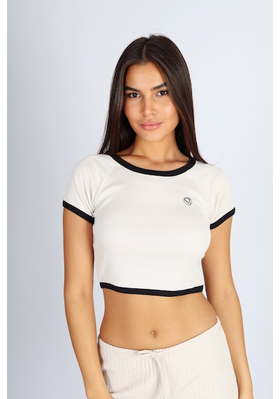 Soft&Basic Siyah-ekru Regular Fit Crop Basic Kadın 2'li Crop Tişört Beyaz