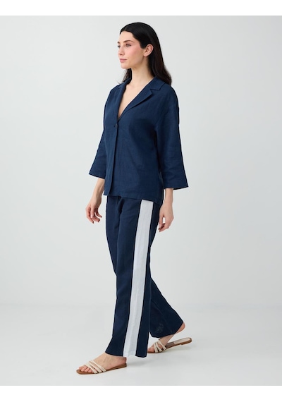 Jimmy Key Lacivert %100 Keten Şerit Detaylı Pantolon 6sw187265494