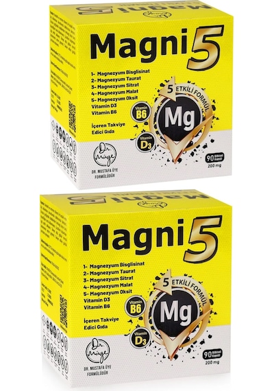 Magnezyum 5 Etkili Form 3 Aylık 90 Kapsül B6 D3 Vitamini Magni5 Bisglisinat Malat Taurat Sitrat Oksit 2'li