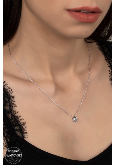 Union Swarovski Zirconia Kadın Pırlanta Montür Gümüş Kolye (550095093)
