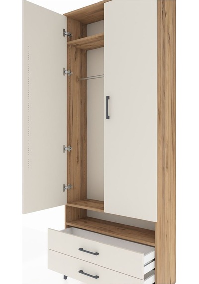 Arges Dolap 3 Raflı 2 Çekmeceli Tek Askılı 88x30x221 Çam-aytaşı Atlas Çam
