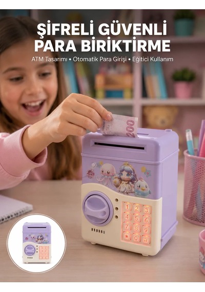 Çocuklar İçin Elektronik Şifreli Para Biriktirme Kumbarası Mor 00339465