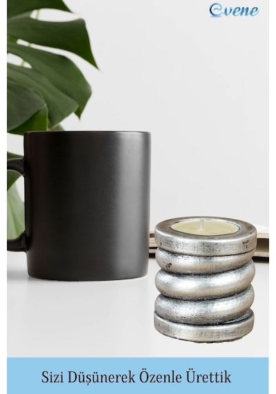Mumluk Şamdan Tealight Ve İnce Mum Uyumlu Spiral Model - Gümüş Eskitme