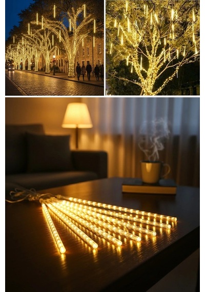 10'lu 45 Cm Plastik Meteor Led Usb 2m Kablo Sarı Renk Ağaç Işığı Renk Değiştiren Asmalı Dekoratif Renkli