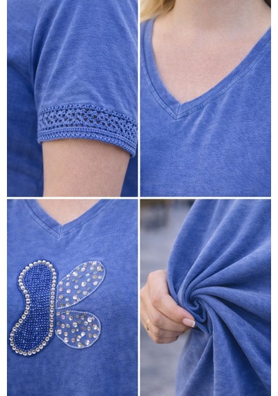 Cedy Denim Cedy - Kadın Özel Tasarım Esnek, Pul Payet, Dantel Detaylı Yıkamalı V Yaka Büyük Beden Tişört Mavi Cedy Denim Cedy - Kadın Özel Tasarım Esnek, Pul Payet, Dantel Detaylı Yıkamalı V Yaka Büyük Beden Tişört Mavi