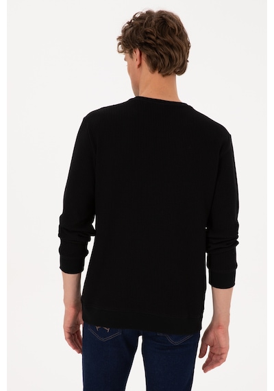 U.S. Polo Assn. Erkek Bisiklet Yaka Regular Fit Petek Dokulu Siyah Sweatshirt 50316304-VR046