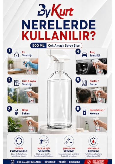 Sprey Şişe 500 Ml Şeffaf Boş Püskürtme Şişesi Temizlik Ve Bitki Bakımı İçin