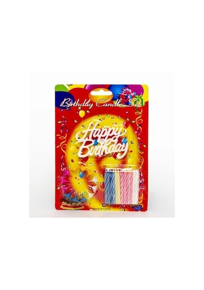 Mey İthalat Rengarenk Mumlu Beyaz Happy Birthday Yazılı Doğum Günü Mumu 12 Adet 11