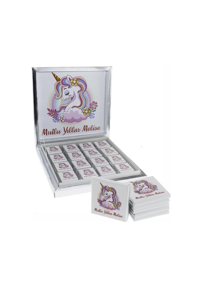 48 Adet Etiketli Unicorn Madlen Çikolata Bebek