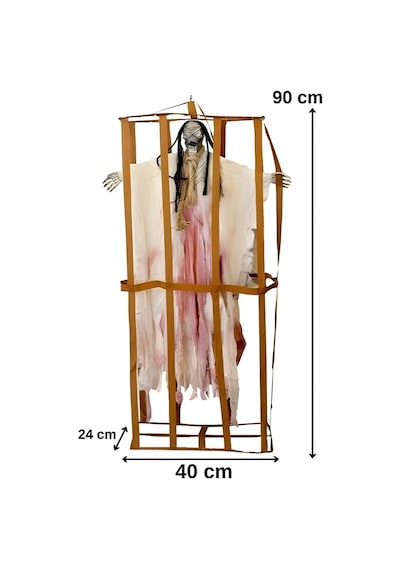 Cadılar Bayramı Askılı Kafesli Korku Figürü Beyaz Sesli Hareketli Işıklı Halloween Dekoru 90 Cm Tüm Yaşlar