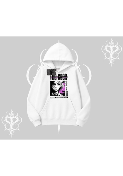 Startmore Kapşonlu Sweatshirt Too Good Anime Girl Grafik Baskılı Beyaz