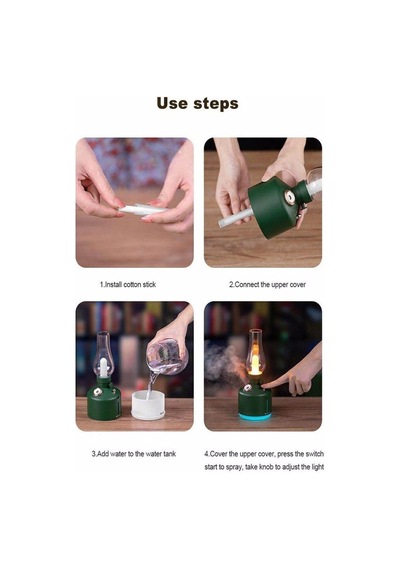 Nostalji Hava Nemlendirici Ile Led Işık Aromaterapi Difüzör Kablosuz Mist Maker Usb Şarj Edilebilir