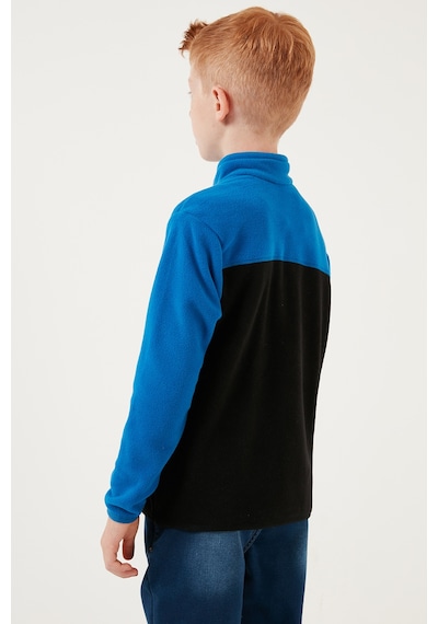 Lela Yumuşak Dokulu Yarım Fermuarlı Renk Bloklu Dik Yaka Unisex Çocuk Polar 5905004 Saks-Siyah