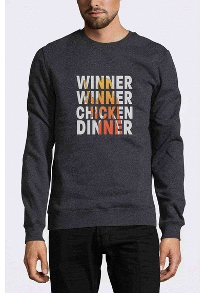 Pubg Wınner Kadın Baskılı Füme Antrasit Erkek Örme Sweatshirt