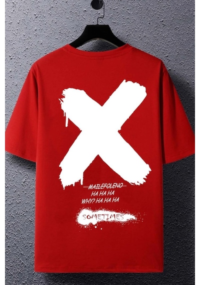 Unisex Sometimes X Baskılı T-shirt Kırmızı