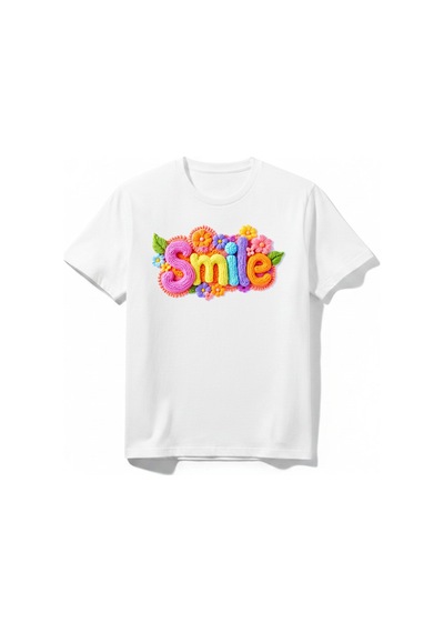 Urbantrendstore Smile Unisex Günlük Yaz Tatil İçin Bisiklet Yuvarlak Yaka Basic Kısa Kollu %100 Pamuk Tişört Beyaz