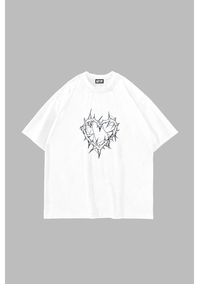 Startmore Thorny Heart Baskılı Oversize Unisex Beyaz Beyaz