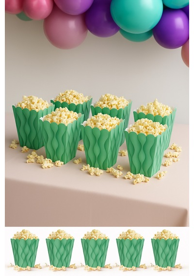 Mısır Kutusu Pop Corn Kutusu Dalgalı Yeşil Desenli / 8 Parça
