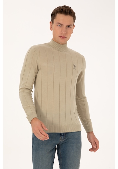 U.S. Polo Assn. Erkek Slim Fit Boğazlı Yaka Açık Haki Kazak 50315019-VR183