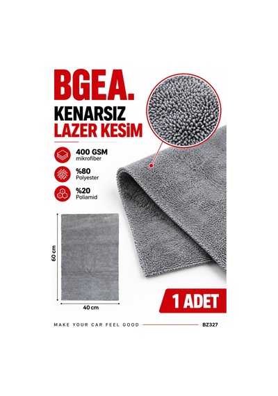 Bgea Kenarsız Lazer Kesim Mikrofiber Bez 40 60 Cm 400 Gsm Gri Bz327
