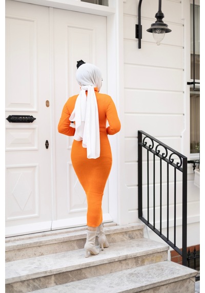 Hira Life Fashion Kadın Elbise Tesettür Giyim Balıkçı Yaka Ve Dar Kesim Triko Kalem Elbise Orange Orange Hira Life Fashion Kadın Elbise Tesettür Giyim Balıkçı Yaka Ve Dar Kesim Triko Kalem Elbise Orange Orange
