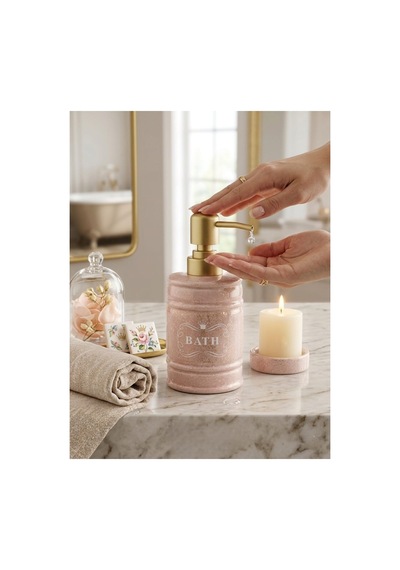 Porselen Sıvı Sabunluk - Lüks Banyo Ve Mutfak Sabunluk Seti - 350 Ml Pembe - 887960930 Pembe