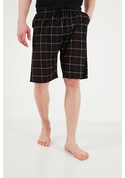 Buratti Pamuklu Regular Fit Bağlamalı Cepli Pijama Şort Erkek Şort 6574004 Siyah-bordo