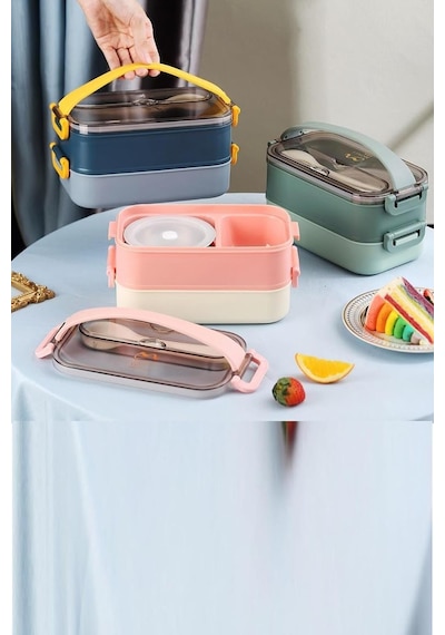 Vagonlife Vgn-465 Pembe 1500 Ml Kapasiteli 3 Bölmeli Çorba Kaseli Lunch Box Beslenme Kabı Çok Renkli