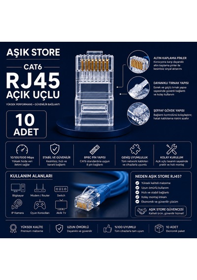 Cat6 Rj45 8p8c Ethernet Konnektör 10 Adet